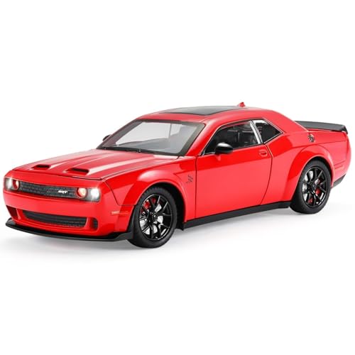 Image of WORSHIPER 1:24 Dodge Challenger SRT Exclusive Alloy Metal Pull Back Die-cast Car Model with Sound Light Mini Auto Toy for Kids for Toy Car with Sound and Light (1:24 Dodge Challenger - Red)