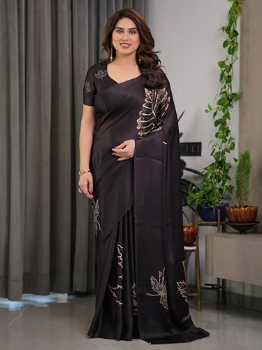 Image of ALMAARI FASHION Satin Georgette Floral Printed Saree with Blouse, 5.5 Meter Saree with 0.8 Meter Blouse, Traditional (SG 117 H)