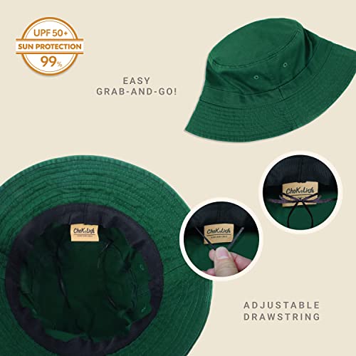 Chok.lids Cotton Bucket Hats Unisex Wide Brim Outdoor Summer Cap Hiking Beach Sports (Hunter Green) #TOP1