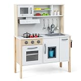 cocina blanca madera clara juego de cocina para niños cocinita de madera infantil cocinar juguete grande madera cocinero mueble microondas utensilios accesorios fogón muñecos niños cocinitas de madera horno pequeños de doble cara 3 años gastronomía y comedor
