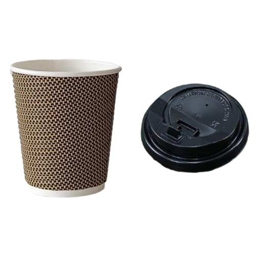QeMiyg 紙コップ 二重断熱紙コップ 使い捨てドリンクカップ 100個 蓋付き コーヒー カップ お茶カップ 耐熱 ペーパーカップ 厚紙 カップ 業務用品 ハンドドリップ用 おしゃれ (8oz,A)