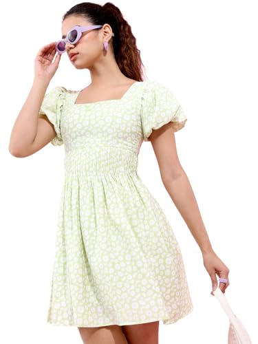 Image of Tokyo Talkies Women's Short Sleeves Square Neck Printed Dresses | Stylish Dresses | Casual Dresses