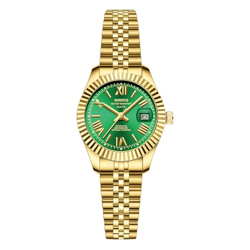 Image of NIBOSI Watches for Woman Analog Quartz Stainless Steel Diamond Rose Gold Green Small Dial Women Watches Classic Wrist Watch Date Waterproof