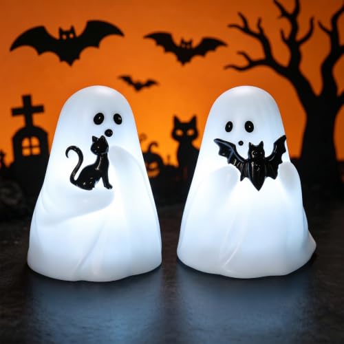 Image of GenSwin Bat & Cat Ghost Halloween Ghost Flameless Candles with Timer