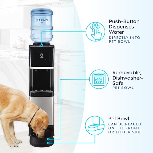 Image of Primo Water Dispenser for 5 Gallon Bottle with Pet Drinking Station - Hot & Cold Top Loading Water Cooler Machine