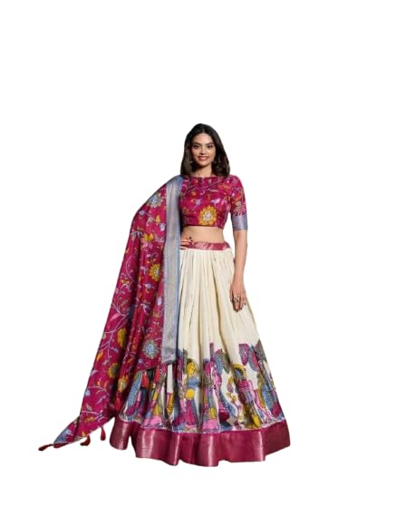 sarathybiz Women's Dola Silk With Kalamkari Print Lehenga Choli Set-picture-37