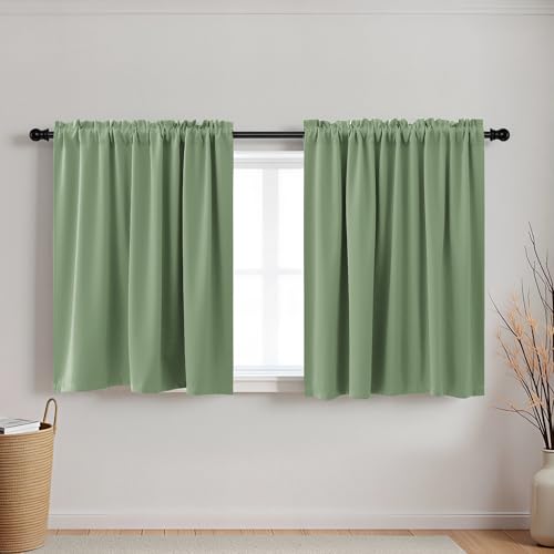 Image of KOUFALL Bathroom Curtains Window, Short Blackout Boho Curtain for Bedroom, Wide 34 x Long 24 Inch, Sage Green
