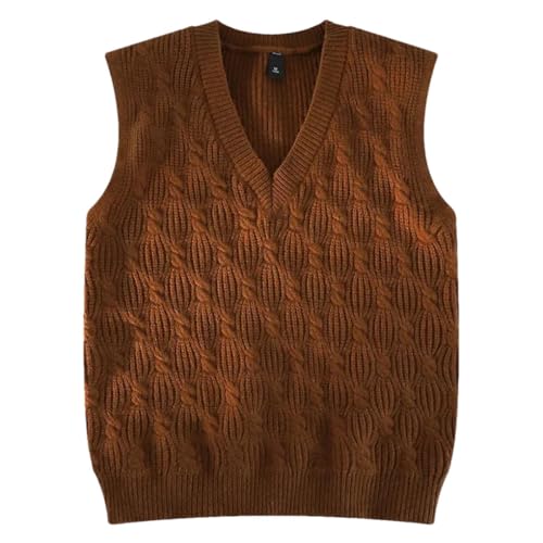 Men'S Fall Winter Casual Sweater Vest V-Neck Sweater Middle-Aged Sweater Sleeveless Vest Coffee L