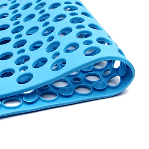 Image of Mantto Nonslip Bath Tub Shower Mat with Suction Cups, Extra Soft TPE Bath Mat for Kids, Bathtub Bathroom Mats, Machine Washable, Smooth/Non-Textured Tubs Only, 35L x 16W Inch(Lake Blue)