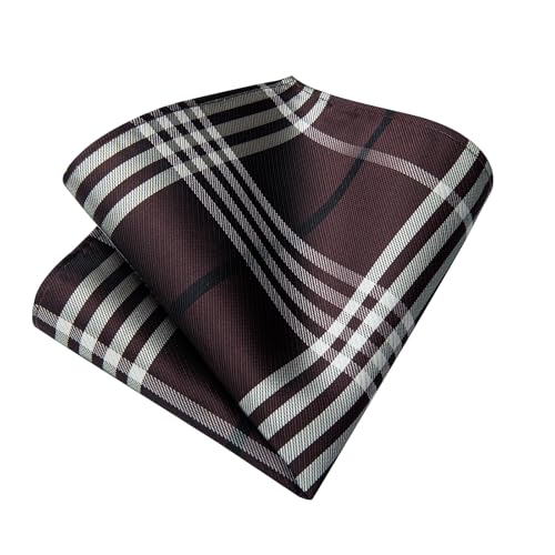 Image of DiBanGu Plaid Ties for Men Silk Checkered Necktie and Pocket Square Cufflinks Tie Clip Set with Gift Box for Wedding Business