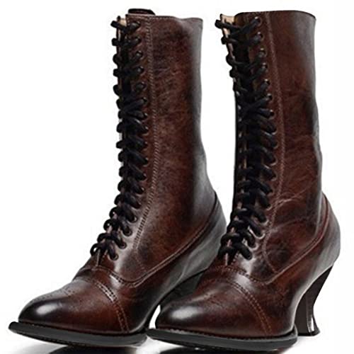 Victorian Boots for Women Vintage Granny Boots Renaissance Mid Calf Boot Costume Lace Up Low Heel Goth Booties with Zipper Kitten Heel Short Boot Shoes4