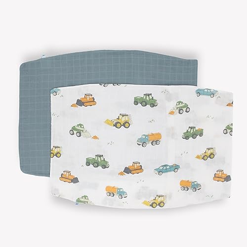Image of Little Unicorn Standard Pillowcase 2 Pack | Super Soft & Breathable Muslin Fabric | Snug Envelope Closure | for Crib and Toddler Bed (Work Trucks)