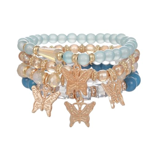 Image of COLORFUL BLING 4-5Pcs Adjustable Cute Butterfly Stackable Stretch Bracelet Multilayer Bohemian Crystal Beads Strand Wrap Bracelet Statement Jewelry Gifts for Women
