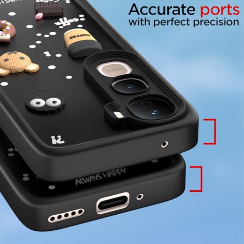 Image of Pikkme Back Cover for Vivo Y400 Pro 5G | 3D Bear Silicone Cute & Fun Coffee Cartoon | Full Body Protection Bumper Case (Black)