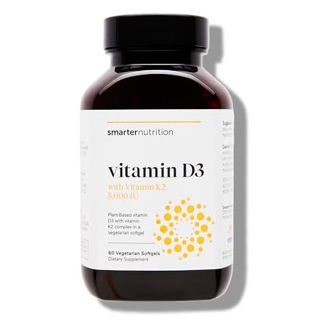SMARTERNUTRITION Smarter Nutrition Plant-Based Vitamin D3 with Vegan K2-5000 IU for Immune Support, Bone Health & Arterial Protection in Vegetarian Softgels (60 Count (Pack of 1)) Cover