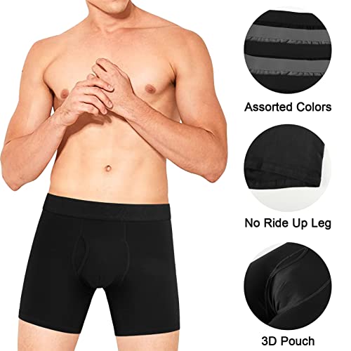 5Mayi Mens Underwear Boxer Briefs Cotton Boxer Brief Regular Long Underwear Pack Open Fly2
