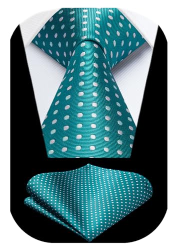 Image of HISDERN Polka Dot Ties for Men Classic Silk Ties and Pocket Square Formal Business Necktie Handkerchief Wedding Party