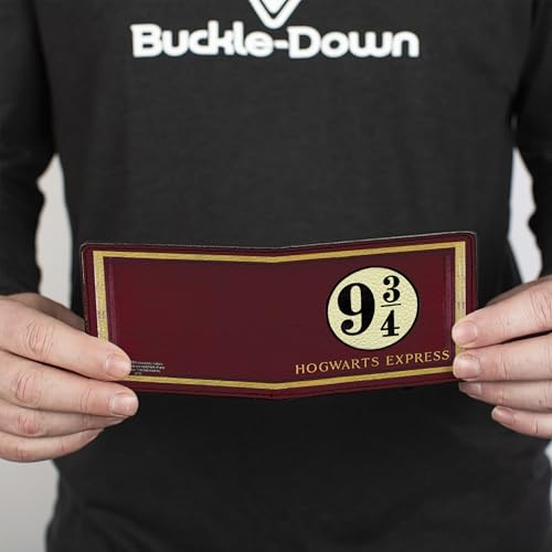 Buckle-Down Men's PU Bifold Wallet-Hogwarts Express 9¾ Burgundy/Gold, Multicolor, 4.0" x 3.5"4