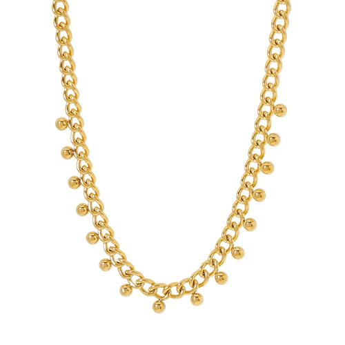 HETICA Gold Chunky Gold Necklace for Women, Round Ball Charm Necklace Adjustable Fashion Gold Necklace High Polished Metal Ball Chain Choker Necklace Jewelry Gift