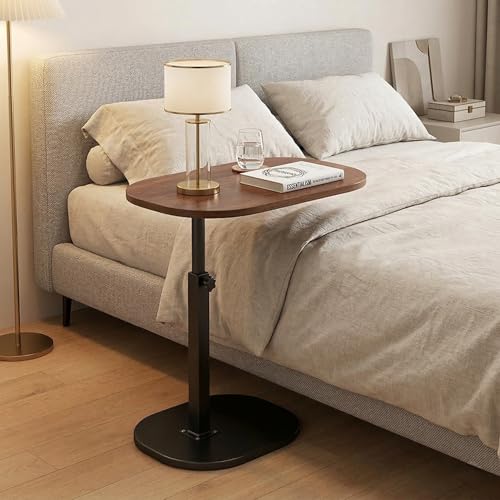 Image of VIRAH Adjustable Height C-Shaped Sofa Side Table - Walnut Color, Heavy-Duty Metal Base, Easy Assembly, Laptop /Tea Tray /Bedside, Living Room, WFH - Space-Saving Multi-Functional End Table.