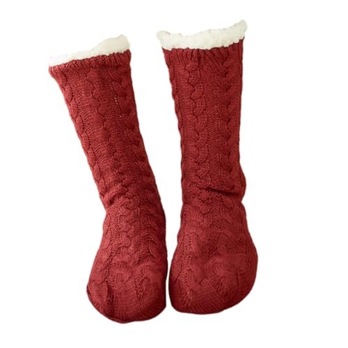 OFFSCH 1pair Stylish Women Thickened Fleece Floor Socks Breathable Tube Design for Autumn Easy to Clean Wear for Running Walking and Daily Activities Wine