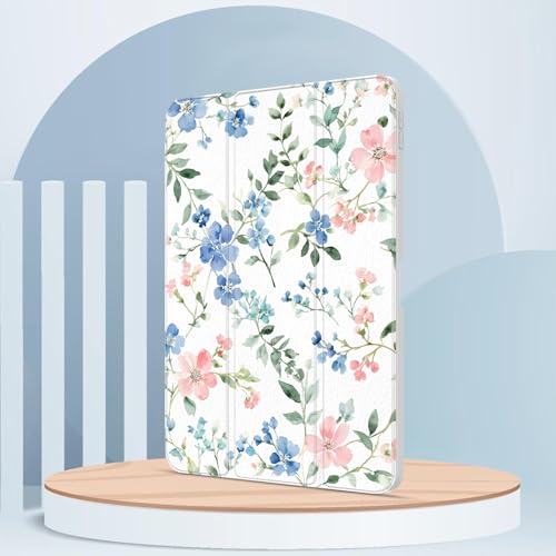 Xkladz Case for iPad Pro 11-Inch M5/M4 2025/2024 (6th/5th Generation), Case with Pencil Holder, Clear Back Cover Cute Cool Design for Women Girls, Auto Sleep/Wake, Blue Pink Flower by Xkladz - Image 7