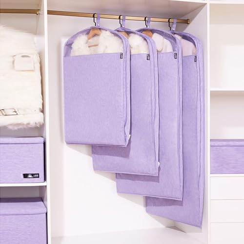 Premium Cotton Linen Garment Bags for Hanging Clothes, Zippered Suit Covers with Gussets, Breathable & Odor-Free, Perfect for Suits, Coats, Jackets & Shirts, 5 Pack (Gray, 58x110cm)3