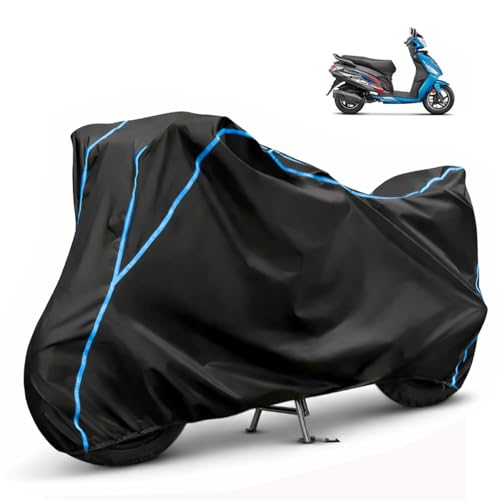 Image of Compatible with Hero Maestro Edge 110 Waterproof Two Wheeler Scooter Body Cover Water Resistant, Heavy Duty, UV Rays, Dust & Scratch Protection for All-Modal & Variants (Black,Sky Blue Piping)