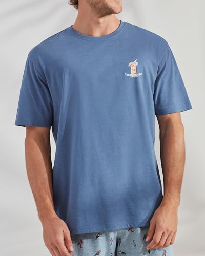 CARIBBEAN JOE Men's Shirt, Pajamas Sleep Top with Tiki Faced Design, Lightweight and Breathable Pjs4