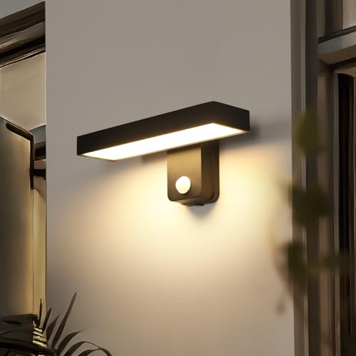 Riserva Lámparas de Pared Exterior LED con Sensor de Movimiento, 17W 350° Giratorio Aplique Pared Exterior Moderno IP65 para Corredor, Jardines, Patio, Garaje, Blanco Calido 3000K, Negro
