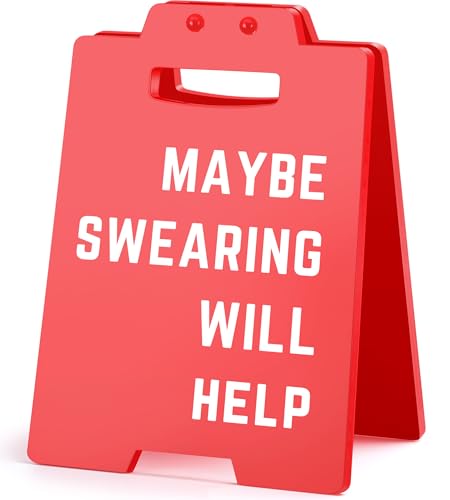 Funny Mini Maybe Swearing Will Help Desk Sign – Red Office Desk Decor Gifts for Boss Manager Coworker Customer Service Admin Assistant, Boss Day Christmas White Elephant Gift, Humor Cubicle Decor Sign