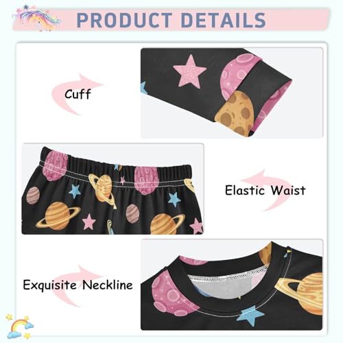 Pajama Sets Long Sleeve Space Planets Stars Pattern Soft Comfy Sleepwear 2 Piece PJS 3-8T4