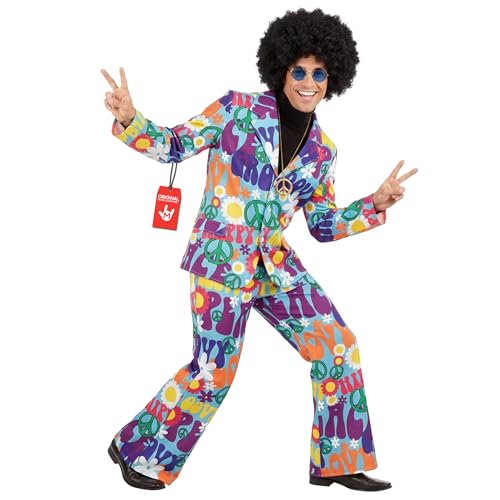 Fun Shack Hippie Kostüm Herren, 70er Jahre Outfit Herren, Hippie Kostüm Männer, Flower Power, Schlagermove Outfit für Karneval, Fasching & Halloween, L