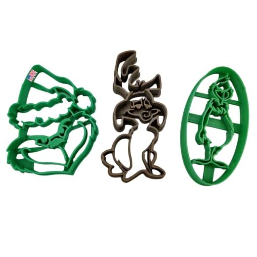 INSPIRED BY DR. SEUSS’ HOW THE GRINCH STOLE CHRISTMAS Full Body, Max The Dog, Grinch Face With Santa Claus Hat 3D Printed Christmas Cookie Cutters (3 Pack)