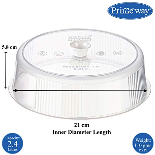 Primeway® Plastic Ø 21cm & 24cm | Microwave Lid Food Splatter Cover | 8.25" & 9.5" | 2 Pcs | Clear Transparent