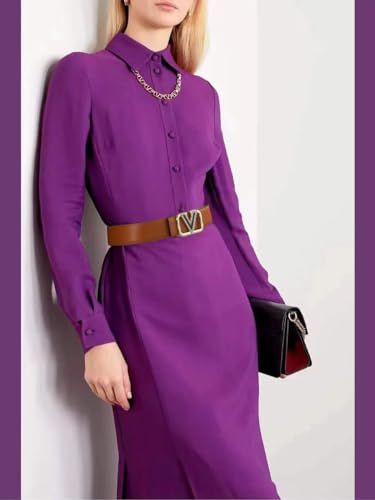 Women Reversible Leather Belt with Fashion V Gold Buckle for Dresses, Jeans, and Coats,width 1.3"4