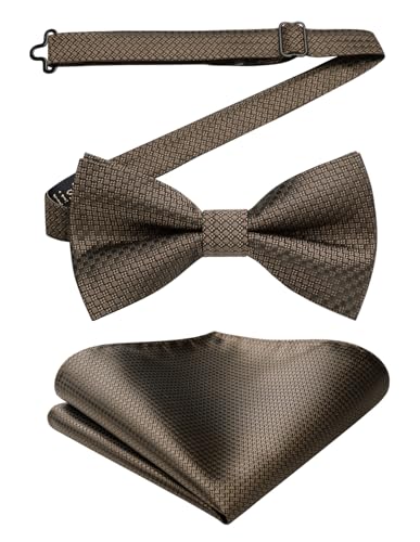 Enlision Fliegen für Herren Braun Anzug Fliege mit Einstecktuch Vorgebunden Smoking Herrenfliege und Taschentuch Set Formelle Hochzeit Schleife Männer