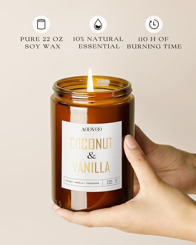 Image of AOOVOO Vanilla Coconut Candle - Large Scented Candles 22oz, Soy Candles, Aromatherapy Candle, Soy Wax Candle