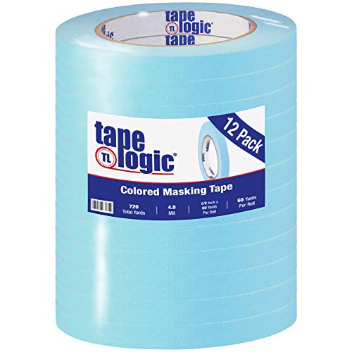 Image of Tape Logic (12 Pack General Purpose Colored Masking Tape, 1 /2 Inch x 60 Yards, Light Blue, for Home, Office, Arts, Crafts, DIY, Labeling and Coding