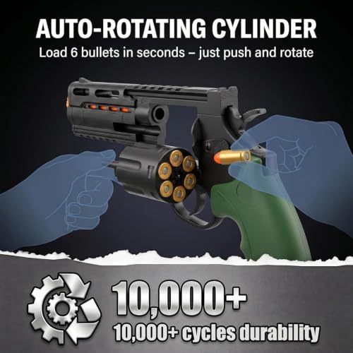 Image of TOYPAPA''Revolver Toy Gun | Long Barrel Strong ABS Plastic Airsoft Gun Pistol Semi Automatic | 12 Bullet Shell' and 50 Bullets Included''(Black+Green)
