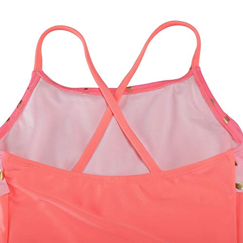 Image of Flowy Girls Swimsuits,Tie Dye Neon Pink Ruffle One Piece Swimwear with Pleat Mini Skirt, Two Piece Bathing Suits Set, Size 10-12