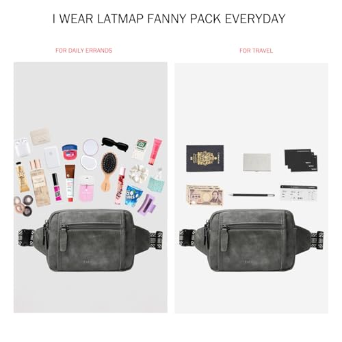 Image of LATMAP 3L TRIPLE ZIP Fanny Packs Belt Bag For Women Men Crossbody Waist Pack Sling Chest Bum Travel Bag Purse Faux Leather Fashion Cute Dark Grey