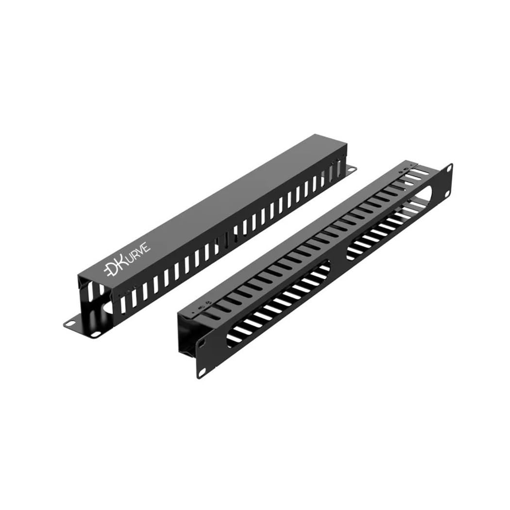 DKURVE® 1U 19 Inch Cable Manager Horizontal Rack Mount 24 Slot Metal Finger Duct Wire Organizer with Cover and Mounting Screws for Server Rack, Black (1-PACK)