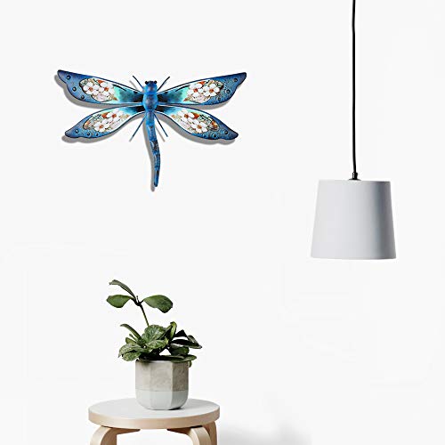 Youin Large Metal Dragonfly Decor,Ceramic Dragonfly Outdoor Wall Decor,Wall Art For Living Room,Dragonfly Gifts Ornaments Wall Sculptures Hanging Decorations For Garden Porch Backyard Home,Blue 16" #TOP3