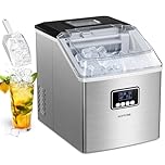 KOMORE Ice Maker Machine, 2.2L Stainless Steel Ice Cube Maker 20kg/Day, 24 Pcs Ready in 13 Mins, Self-Cleaning Ice Machine with Ice Scoop & Basket, LED Display, 24H-Timer, Portable for Home/Office/Bar