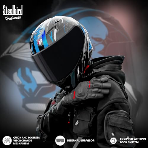 Image of Steelbird SBA-20 Strange ISI Certified Flip-Up Graphic Helmet for Men and Women with Inner Silver Sun Shield