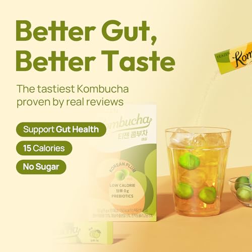 Image of TEAZEN Korean Plum Kombucha Tea, Electrolyte & Hydration Drink Mix, Sugar Free, Live Probiotics & Prebiotics, On-the-Go 30 Packets, 5.29oz