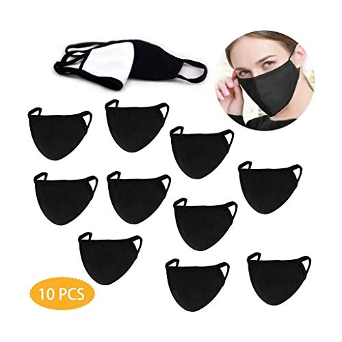 Preisvergleich Produktbild Duzhengzhou Gesichtsmaske Schwarze Mund-Maske 10 Stück Waschbar Wiederverwendbare Bequemes Baumwolltuch Atemmaske Staubmaske for Frauen-Mann Teen Kinder for Radfahren Camping-Reisen im Freien