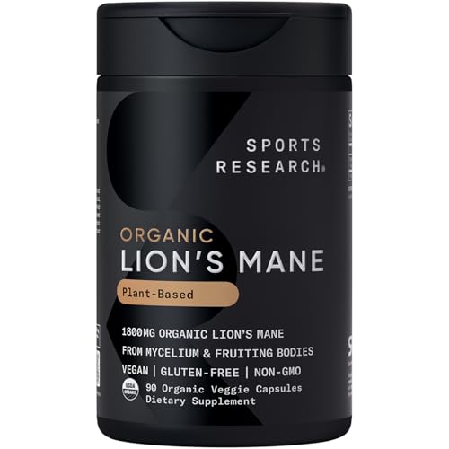 Sports Research® Organic Lion's Mane Mushroom Supplement 1800mg - Brain Health, Focus & Cognitive...
