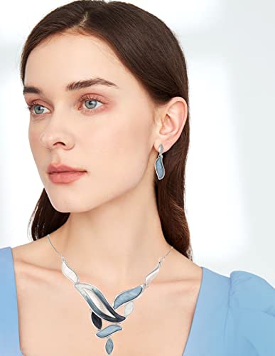 Vintage Chunky Statement Jewelry Set Retro Leaf Floral Geometric Bohemian Boho Bib Necklace Earring Set Fashion Costume Jewelry for Women Girls Wedding Party Prom Unique Gift